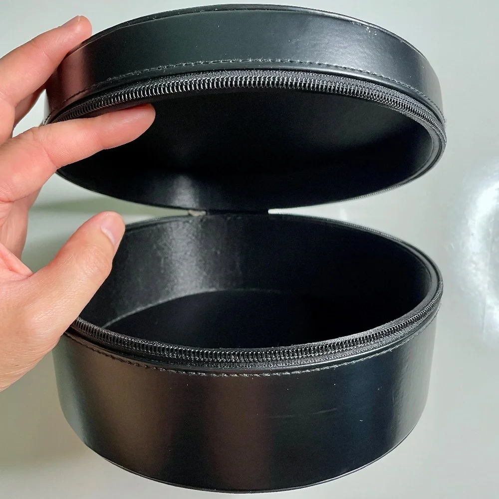 Lanvin Paris Black Faux Leather Round Circular Empty Storage Gift Box